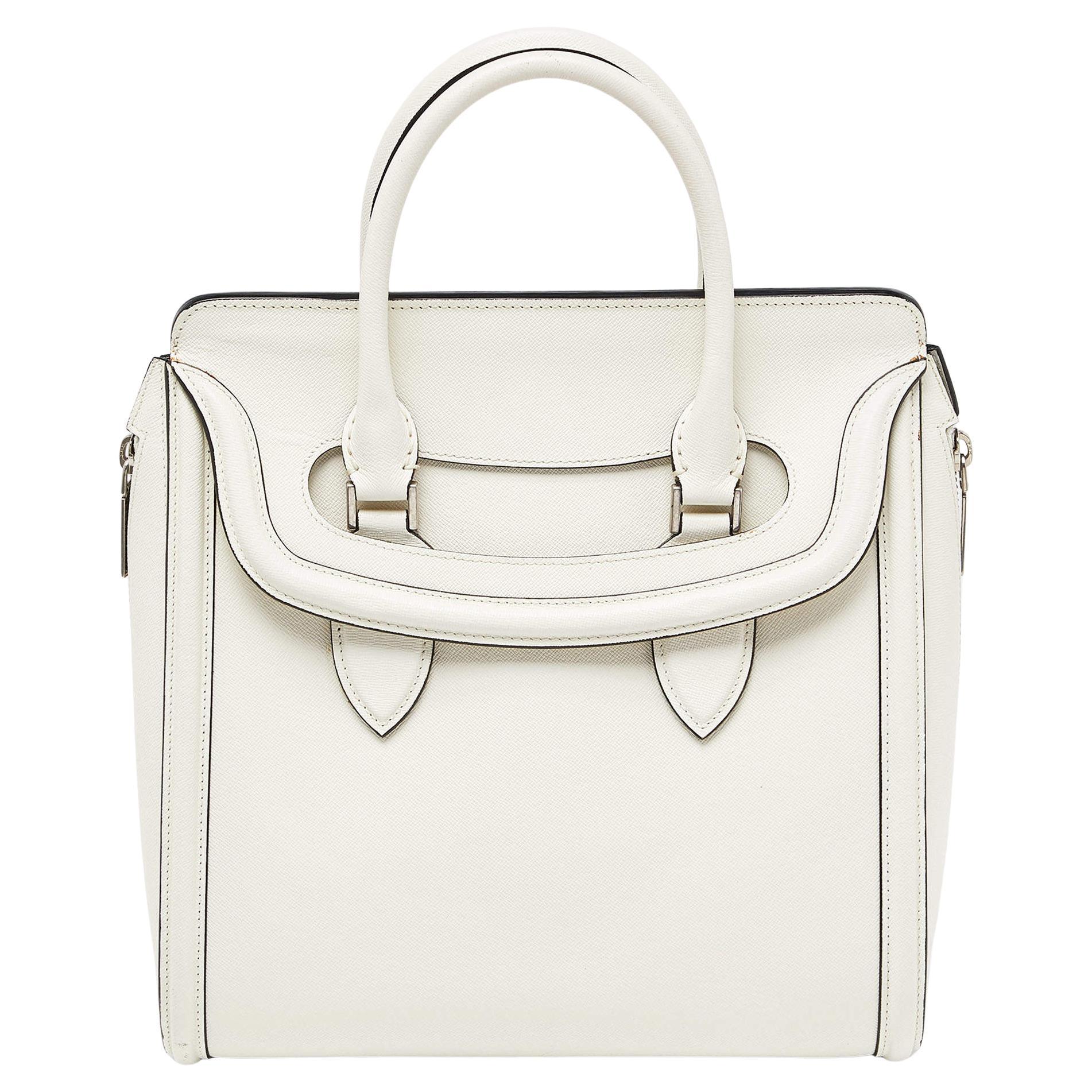 Alexander McQueen Off White Leather Medium Heroine Tote For Sale