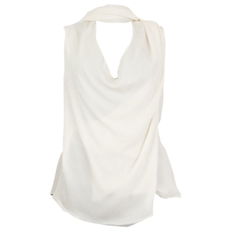 ALEXANDER MCQUEEN - Top chemise sans manches en soie Off-White DRAPED SCARF 40 S