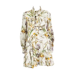 ALEXANDER MCQUEEN off-white silk FLORAL Long Sleeve PUSSY BOW Dress 40