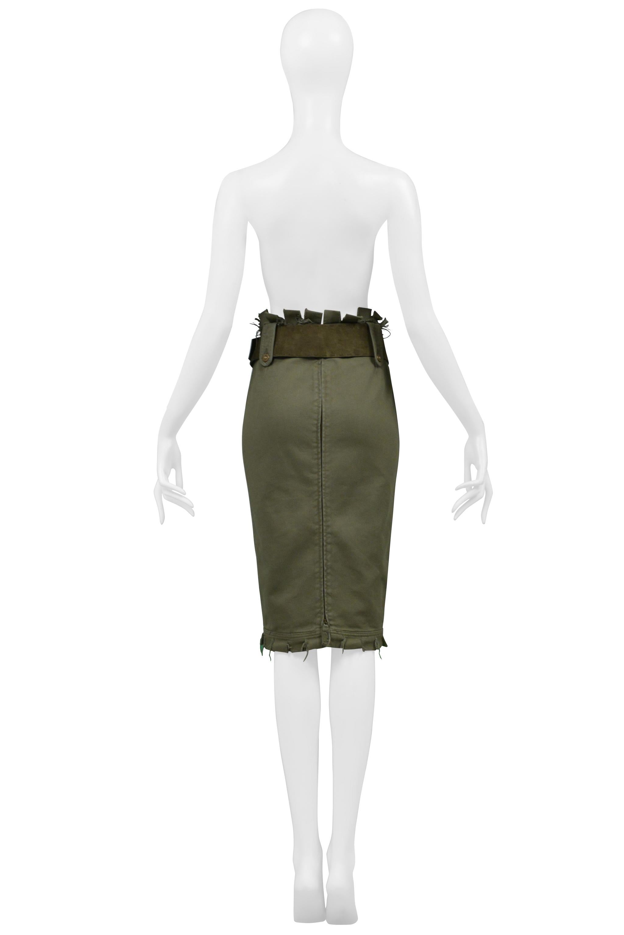 Women's Alexander Mcqueen Olive Frayed Skirt Ss 2003 For Sale
