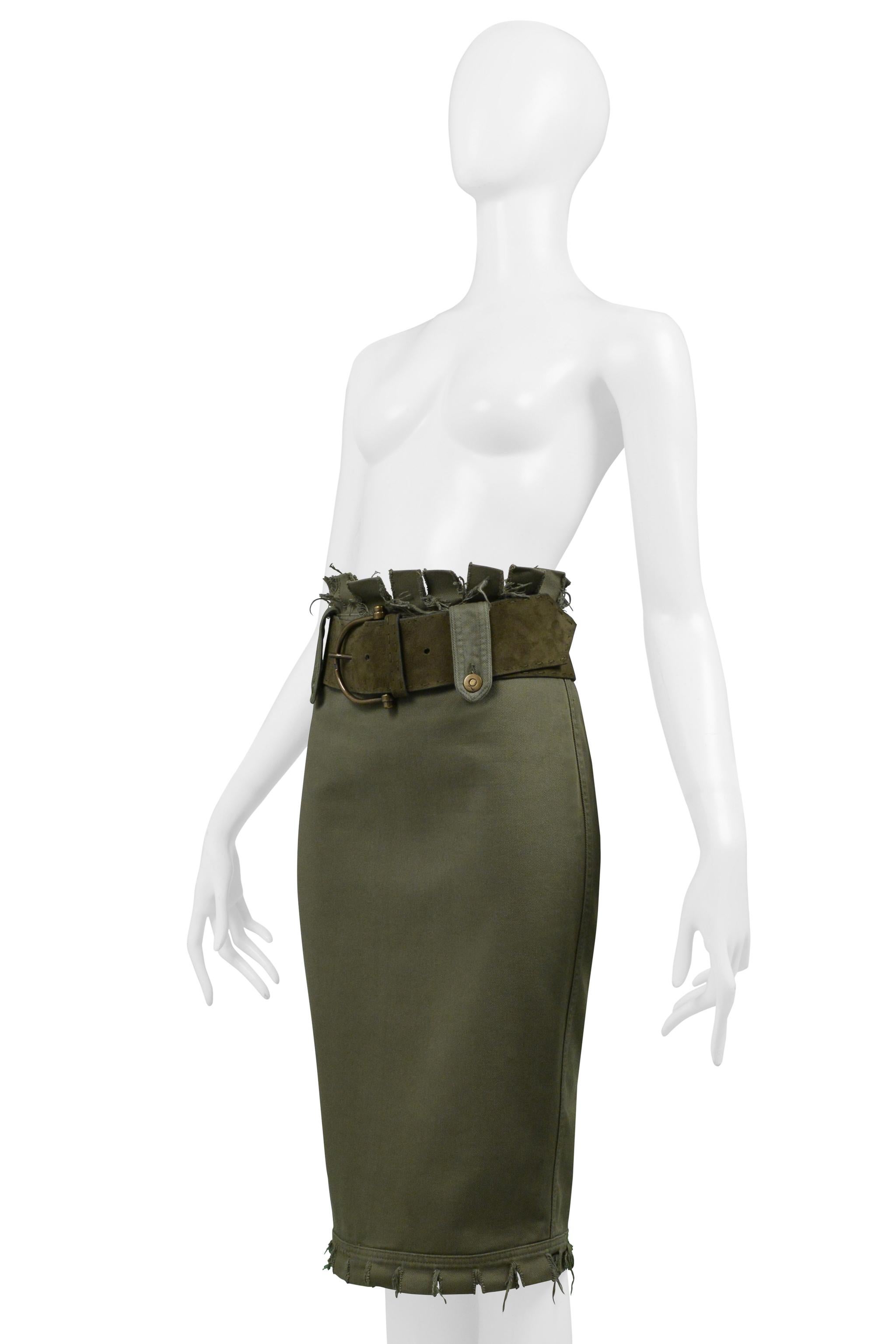 Alexander Mcqueen Olive Frayed Skirt Ss 2003 For Sale 1