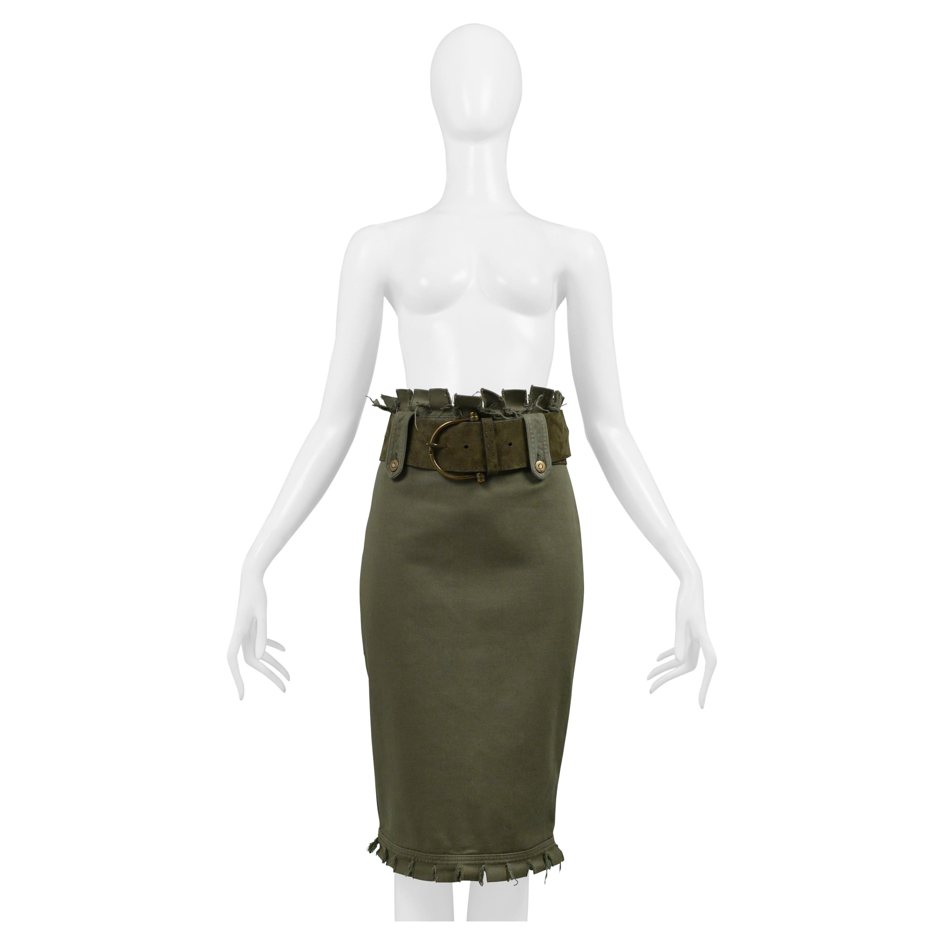 Alexander Mcqueen Olive Frayed Skirt Ss 2003 For Sale
