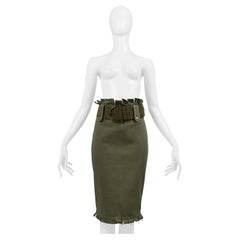 Used Alexander Mcqueen Olive Frayed Skirt Ss 2003