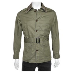 Alexander McQueen Olive Green Cotton Embroidered Collar Detail Belted Parka M