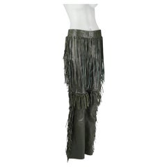 Alexander McQueen Olive Green Leather Fringe Pants – Early 2000s, IT 42