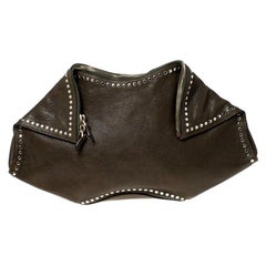 Alexander McQueen Olive Green Leather Medium De Manta Clutch