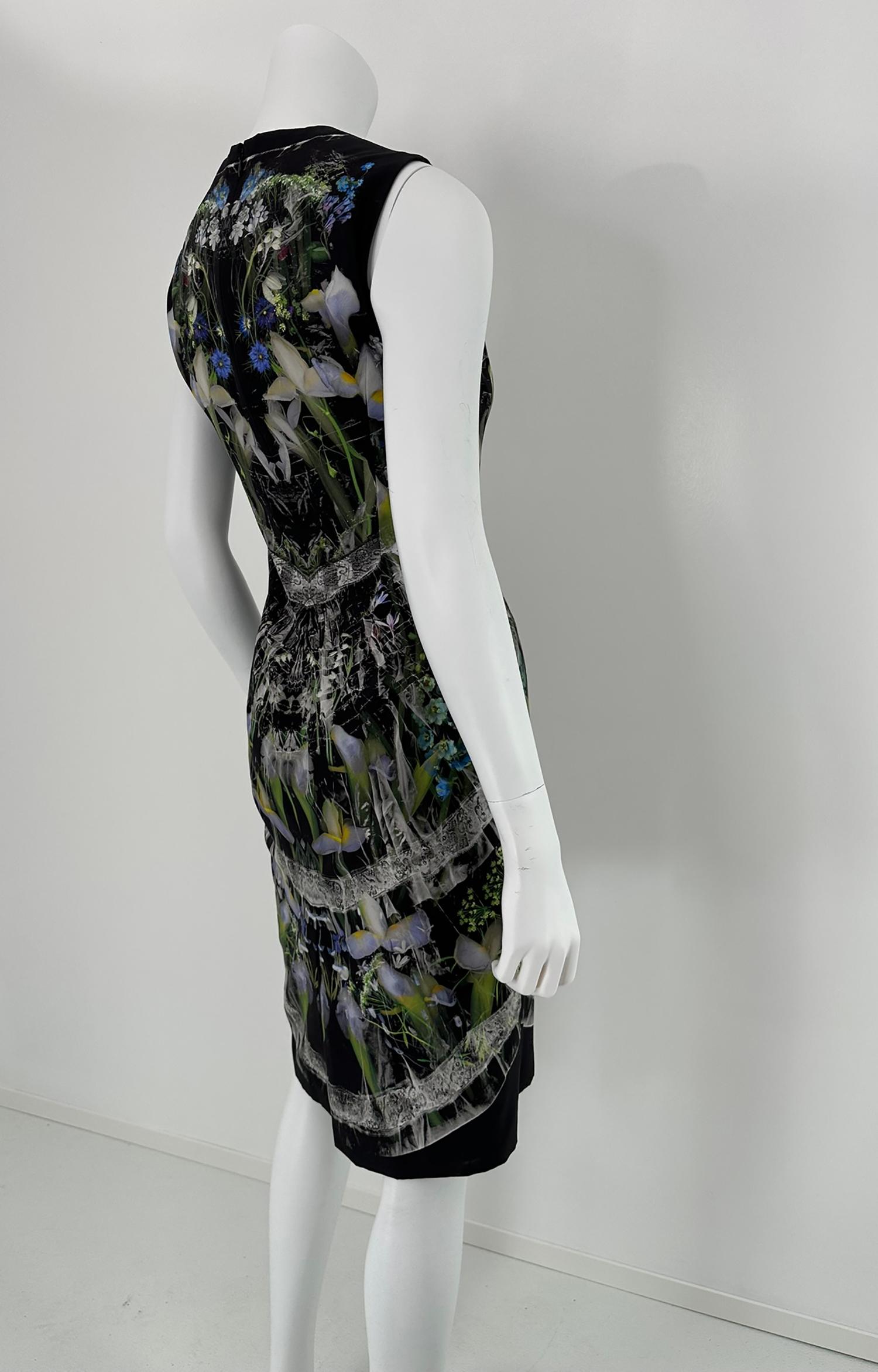 Alexander McQueen - Ophelia en soie noire - Robe fourreau à imprimé floral 40 en vente 4
