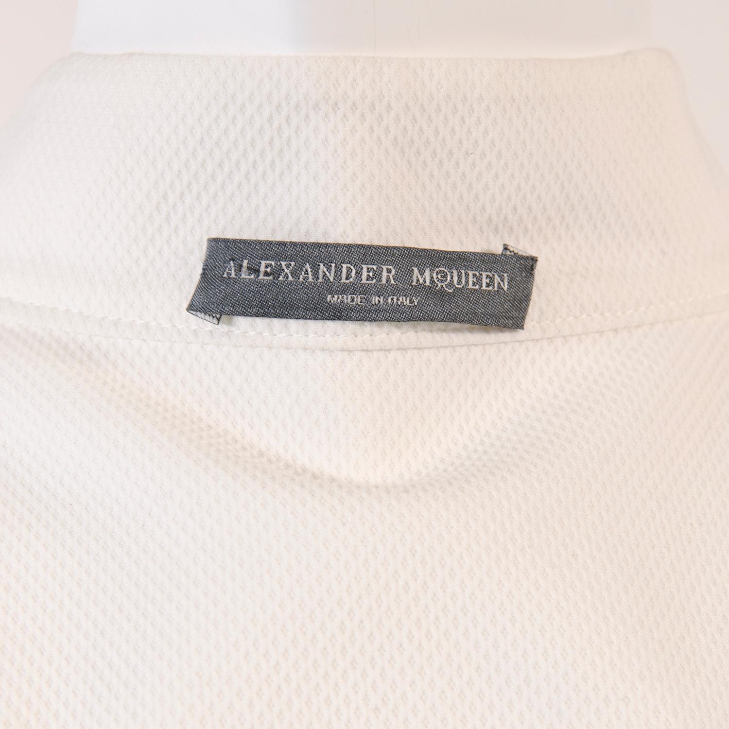 ALEXANDER MCQUEEN Optical White Cotton Shirt Dress With Dramatic Feminine Skirt 1