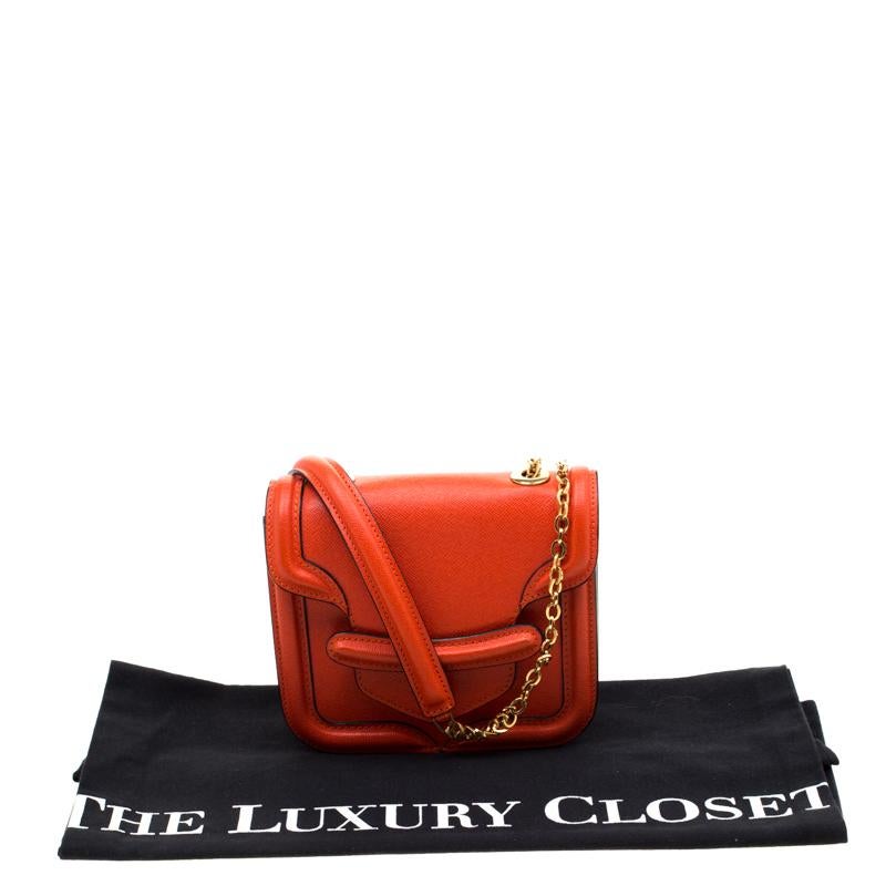 Alexander McQueen Orange Leather Mini Heroine Chain Crossbody Bag 4