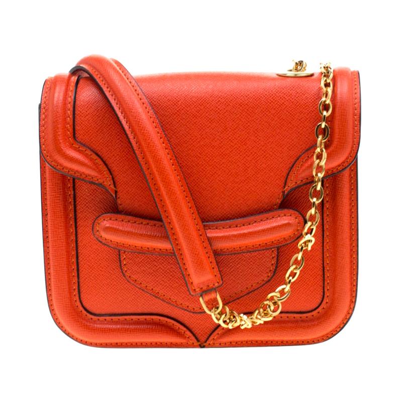 Alexander McQueen Orange Leather Mini Heroine Chain Crossbody Bag