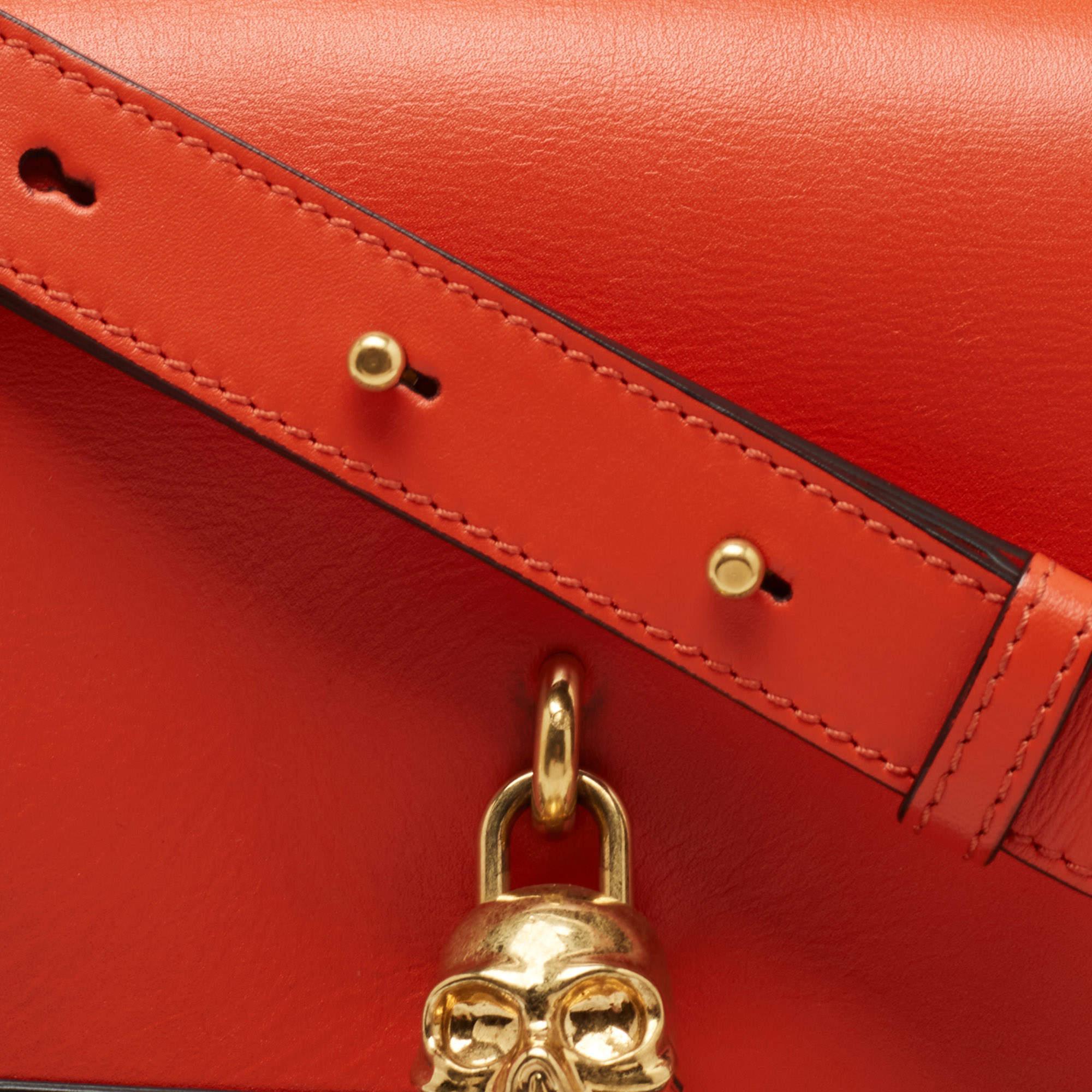 Alexander McQueen Orange Leather Skull Padlock Shoulder Bag 8