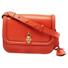 Alexander McQueen Orange Leather Skull Padlock Shoulder Bag