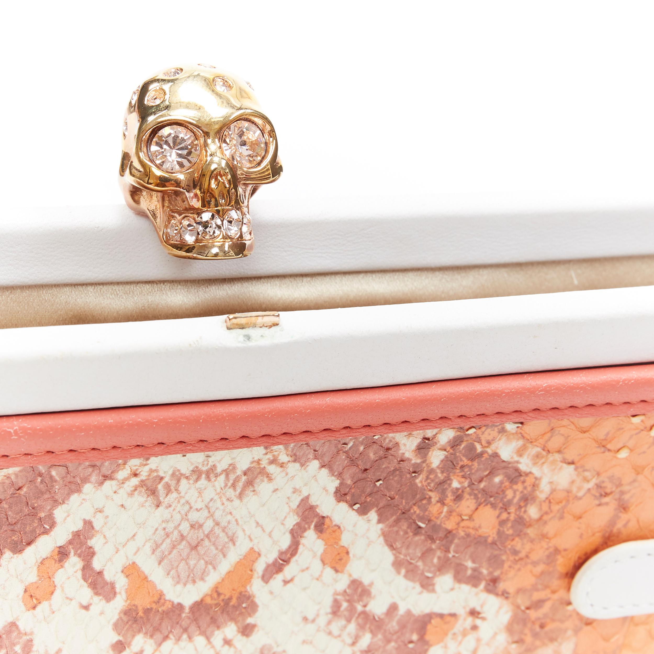 ALEXANDER MCQUEEN orange printed scaled leather gold crystal skull clutch bag In Good Condition In Hong Kong, NT