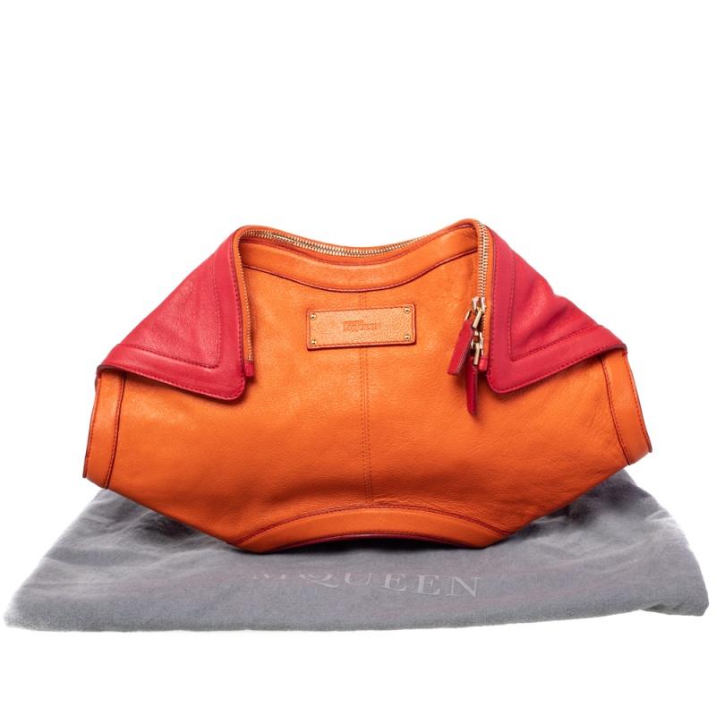 Alexander McQueen Orange/Red Leather Medium De Manta Clutch 5