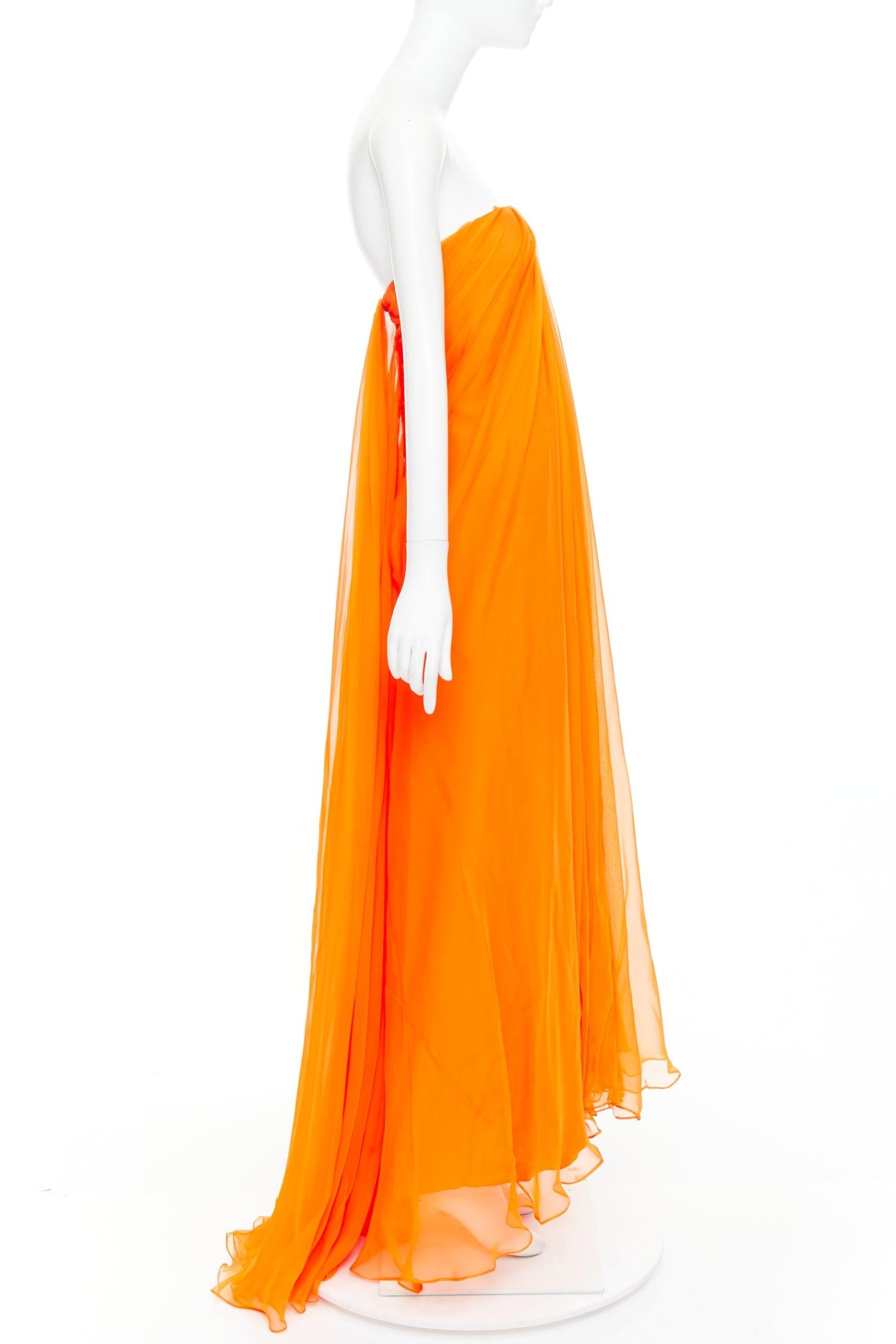 ALEXANDER MCQUEEN orange silk crepe strapless evening gown IT38 XS en Excelente estado para la venta en Hong Kong, NT
