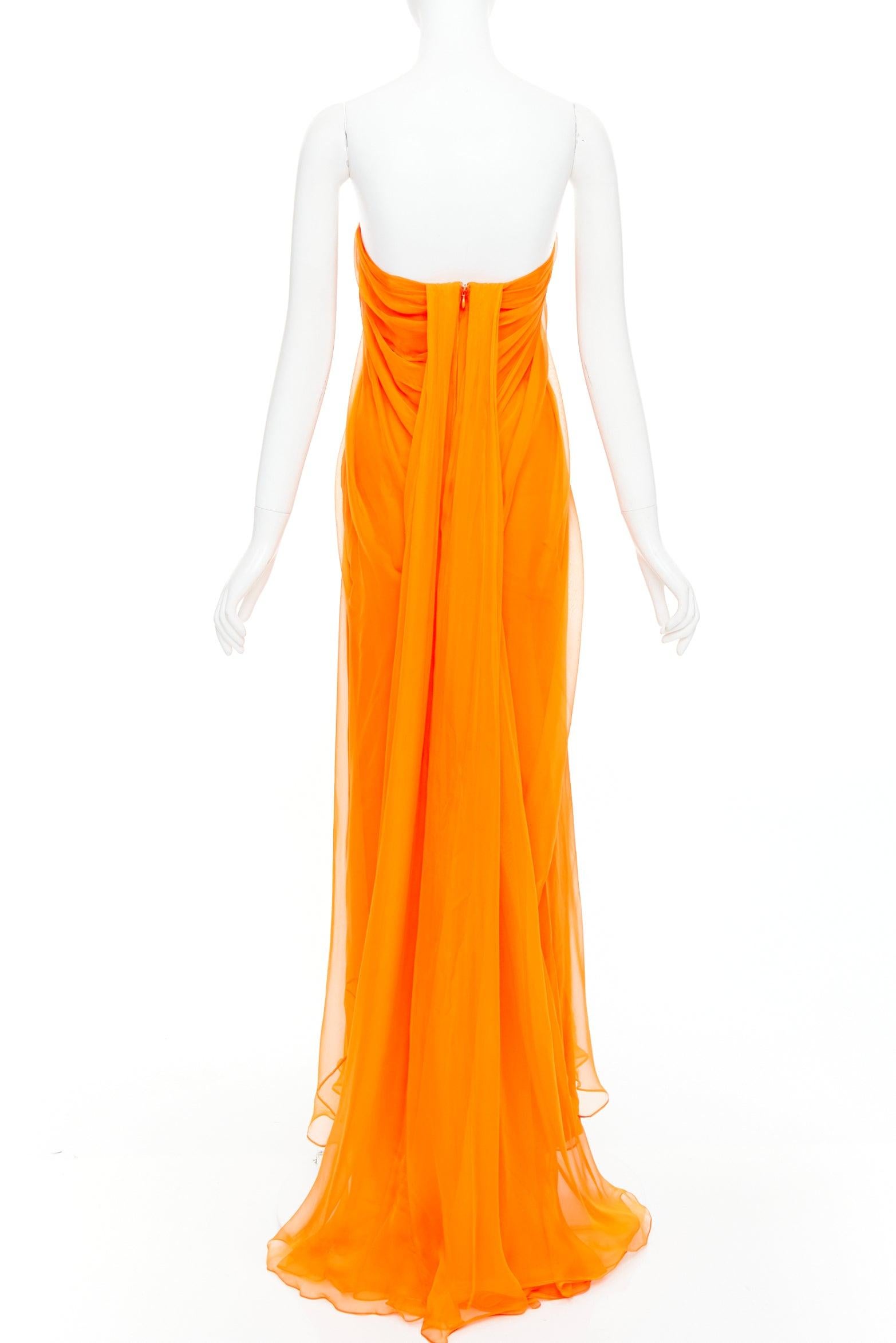 De las mujeres ALEXANDER MCQUEEN orange silk crepe strapless evening gown IT38 XS en venta
