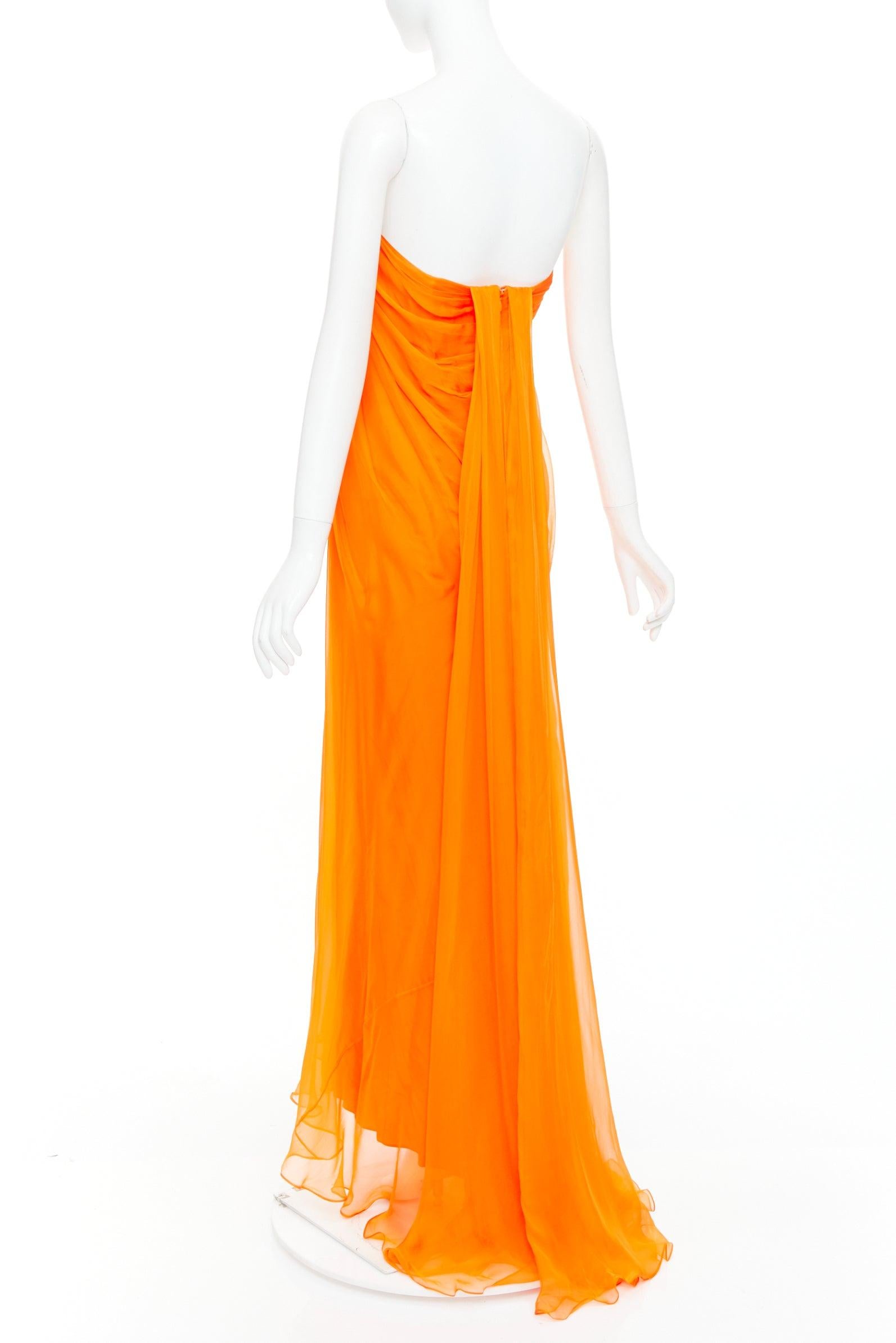 ALEXANDER MCQUEEN orange silk crepe strapless evening gown IT38 XS en venta 1