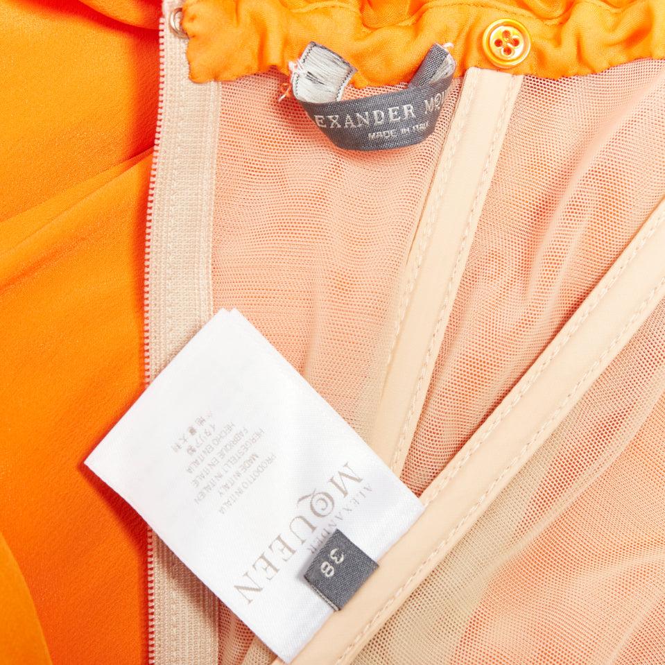 ALEXANDER MCQUEEN orange silk crepe strapless evening gown IT38 XS en venta 4
