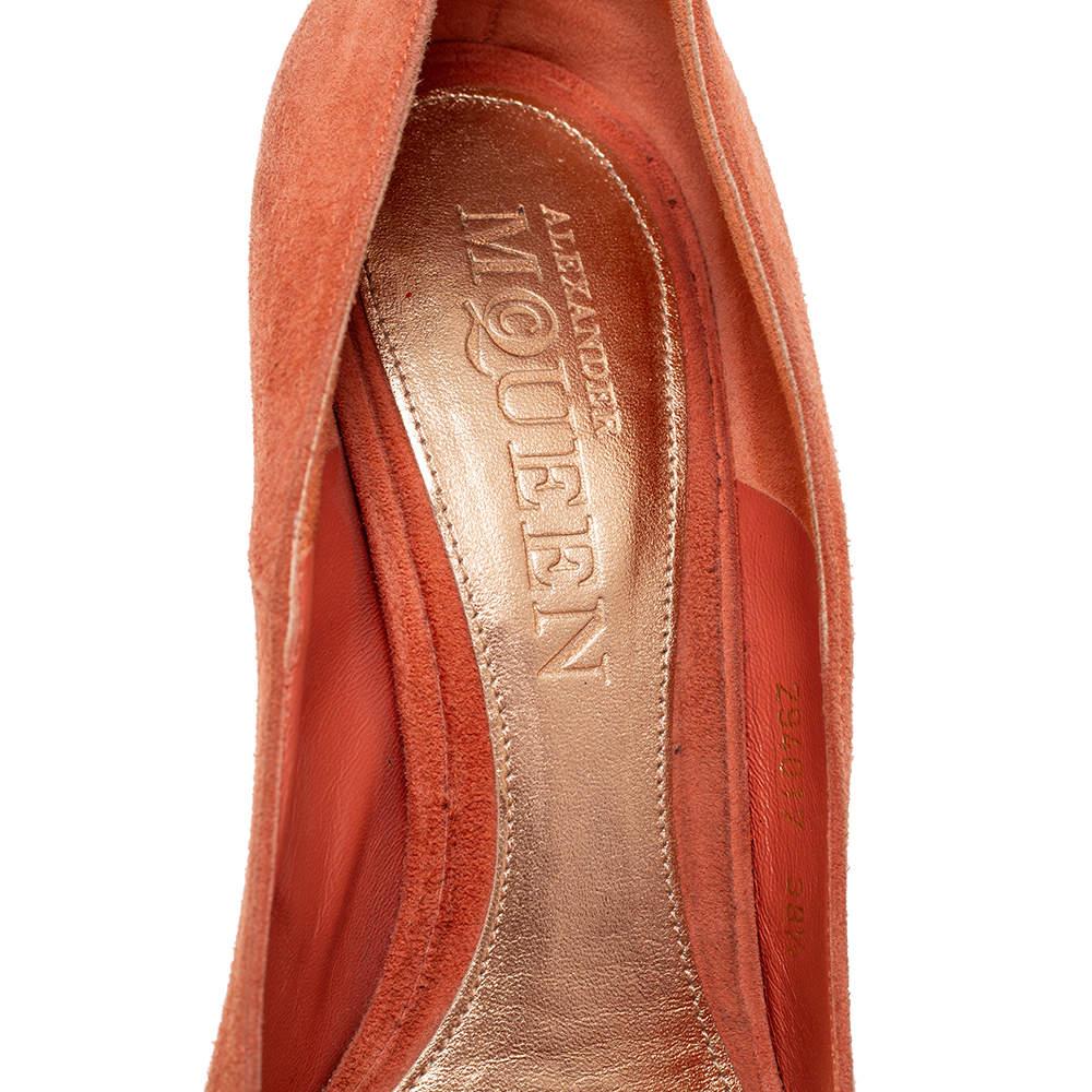 Alexander McQueen Orange Suede Skull Peep Toe Pumps Size 38.5 3