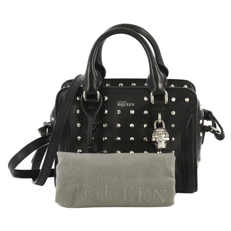 Alexander McQueen Padlock Silver Studded Zip Satchel Bag Black/White | eBay