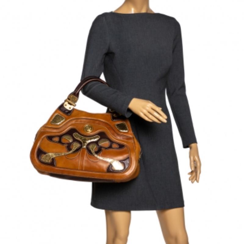 Alexander McQueen Paisley Leather and Snakeskin Hinge Turn Lock Satchel im Angebot 5