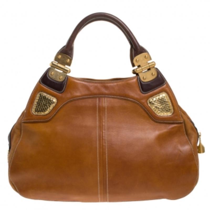 Alexander McQueen Paisley Leather and Snakeskin Hinge Turn Lock Satchel (Braun) im Angebot