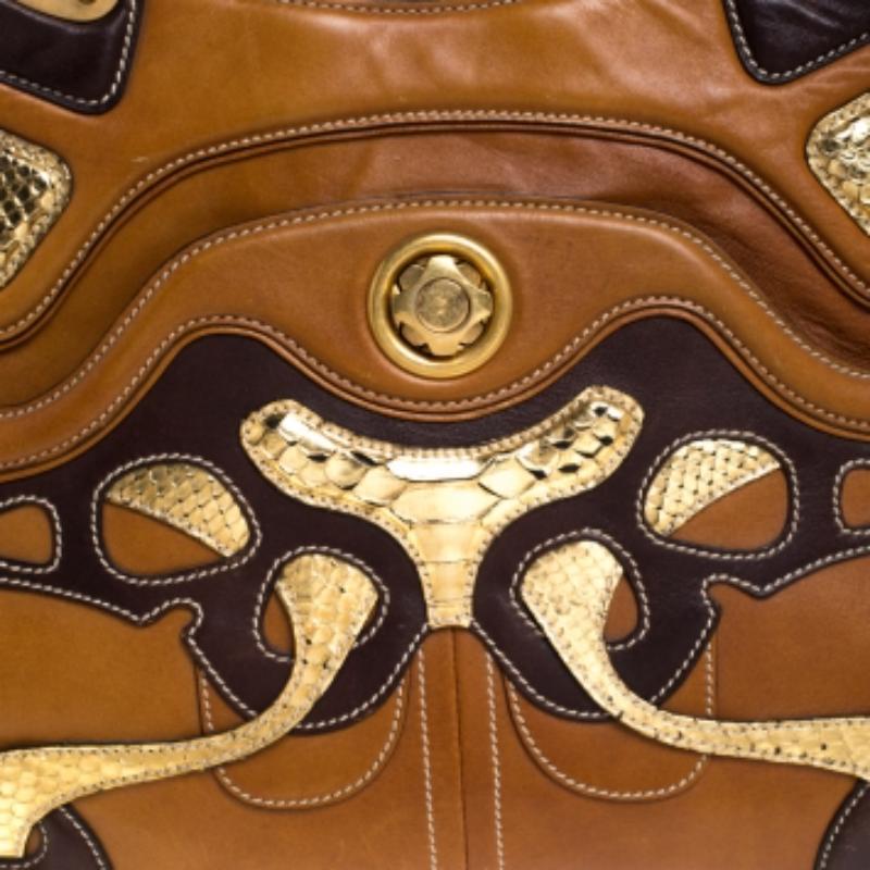 Alexander McQueen Paisley Leather and Snakeskin Hinge Turn Lock Satchel im Angebot 4