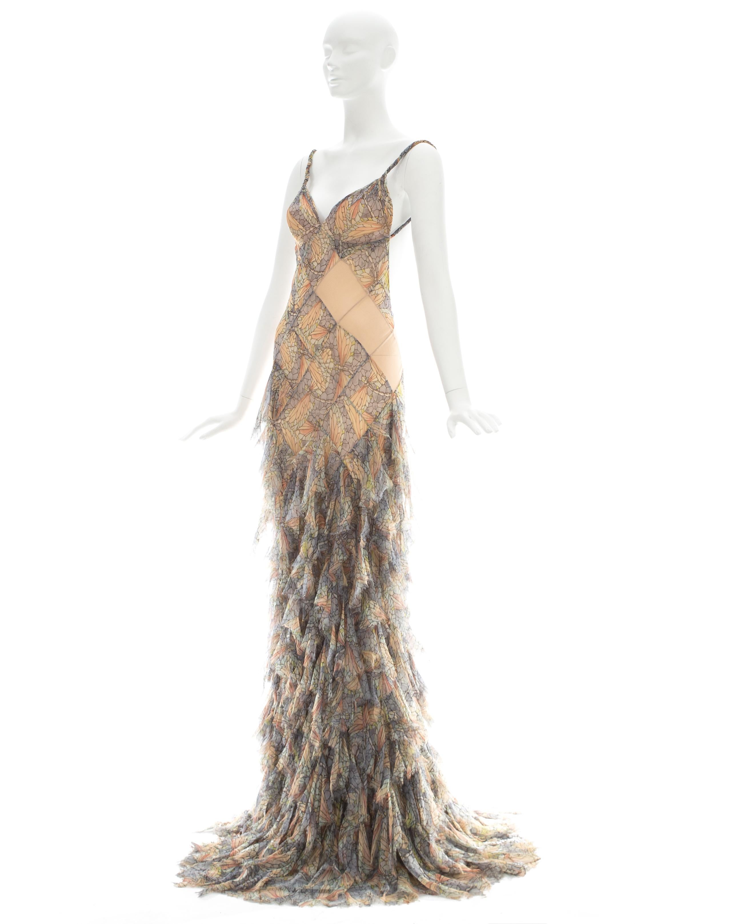 Brown Alexander McQueen pastel printed silk chiffon patchwork evening dress, ca. 2004