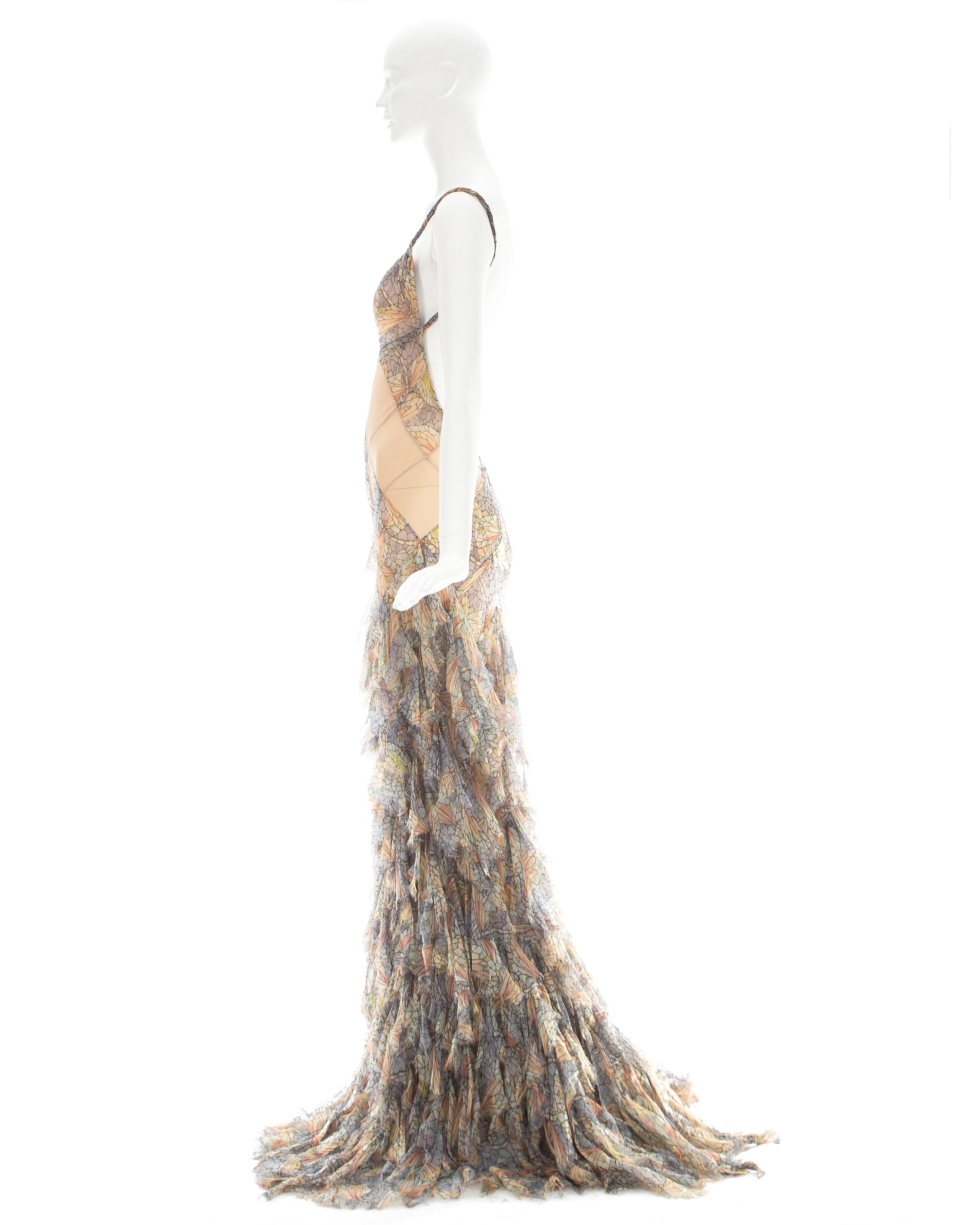 Women's Alexander McQueen pastel printed silk chiffon patchwork evening dress, ca. 2004