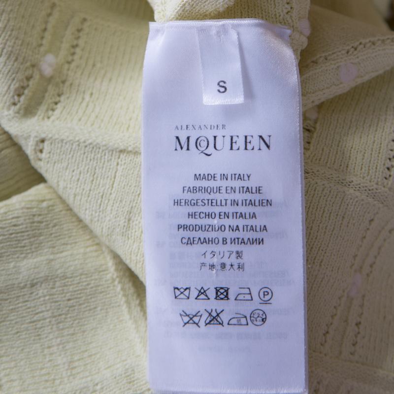 Beige Alexander McQueen Pastel Yellow Perforated Knit Fit and Flare Dress S