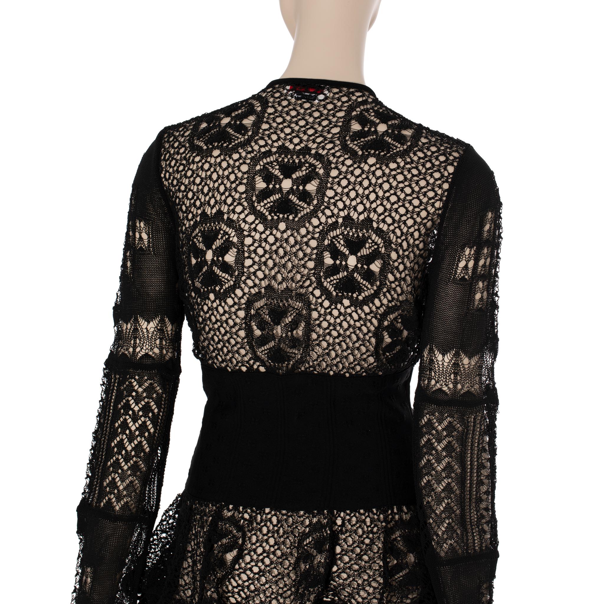 Alexander McQueen Patchwork Lace Peplum Cardigan in Black Small For Sale 1