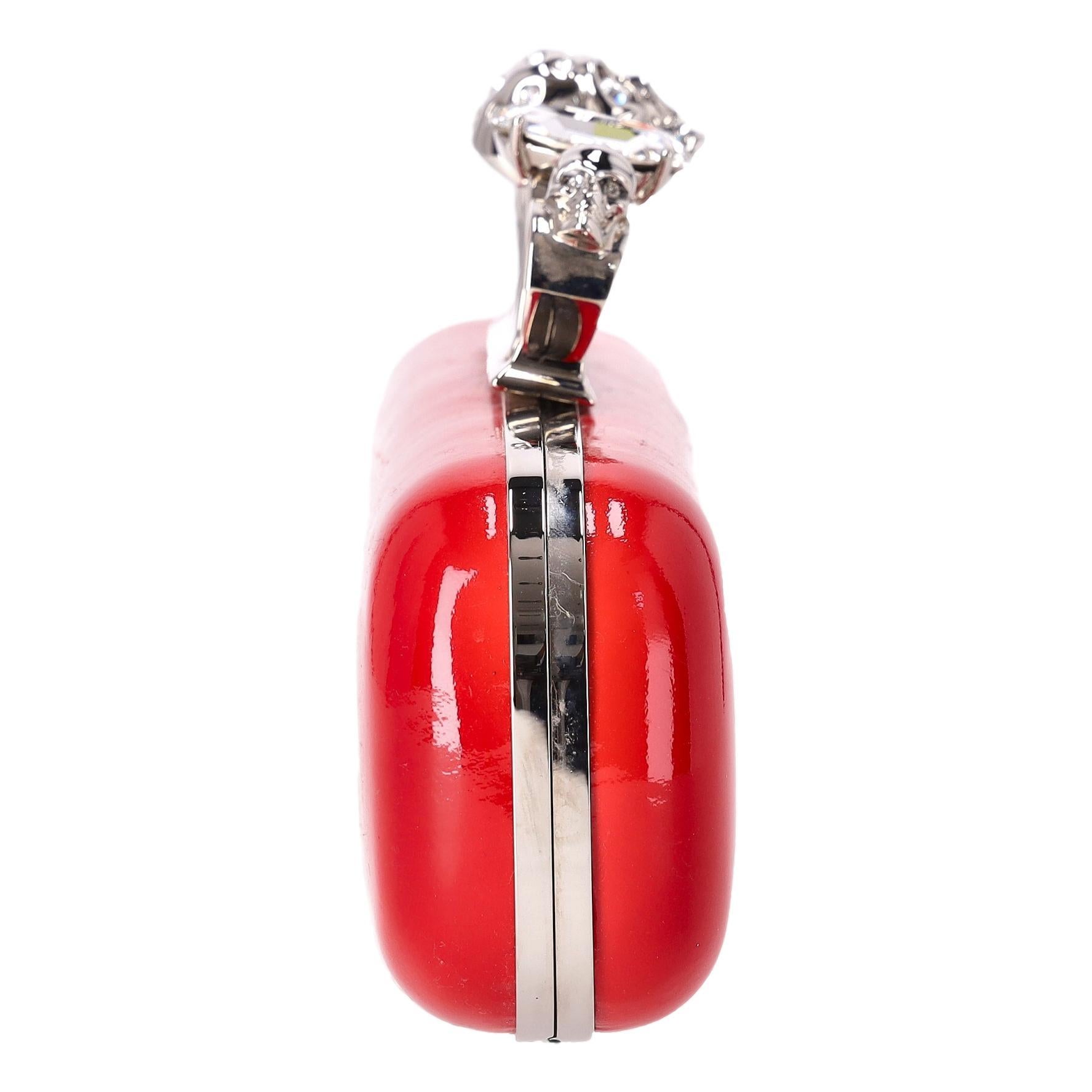 Red Alexander McQueen Patent Leather Skull Knuckle Box Clutch Bag For Sale