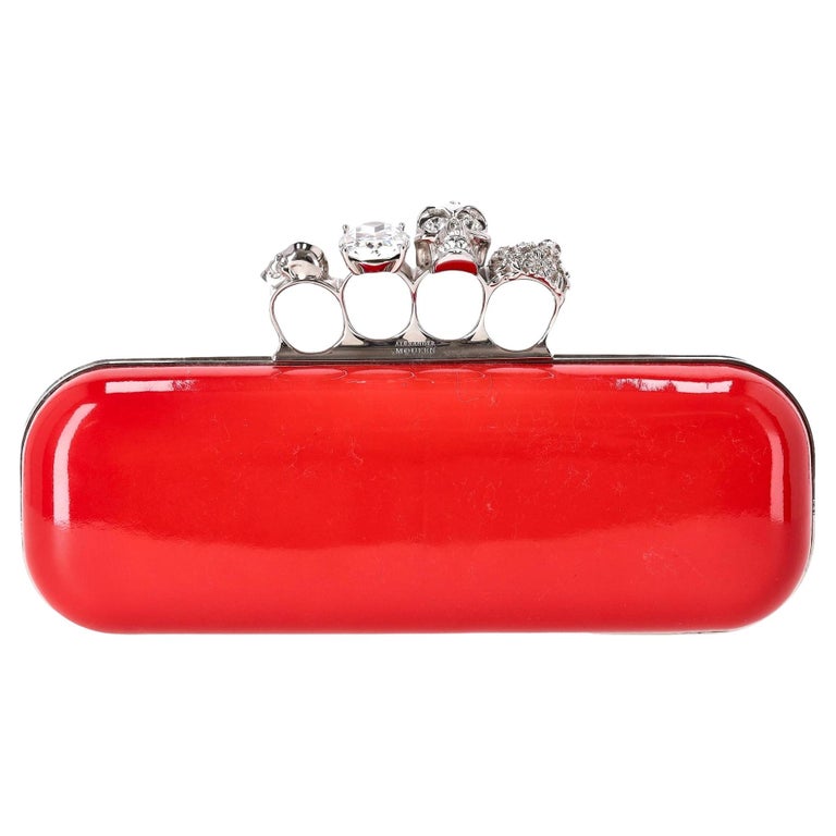 Alexander McQueen Patent Leather Skull Knuckle Box Clutch Bag For