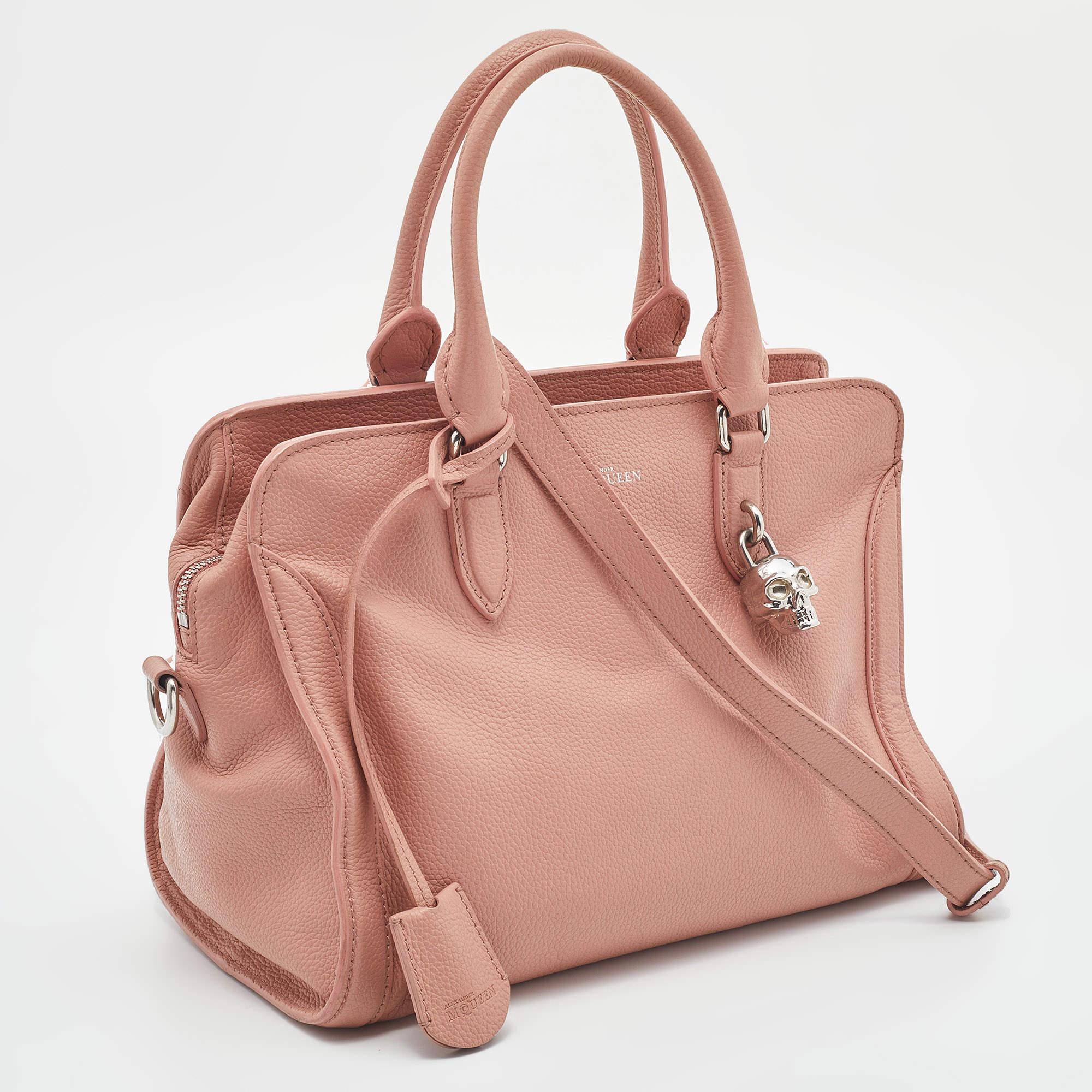 Alexander McQueen Peach Leather Skull Padlock Tote In Good Condition In Dubai, Al Qouz 2