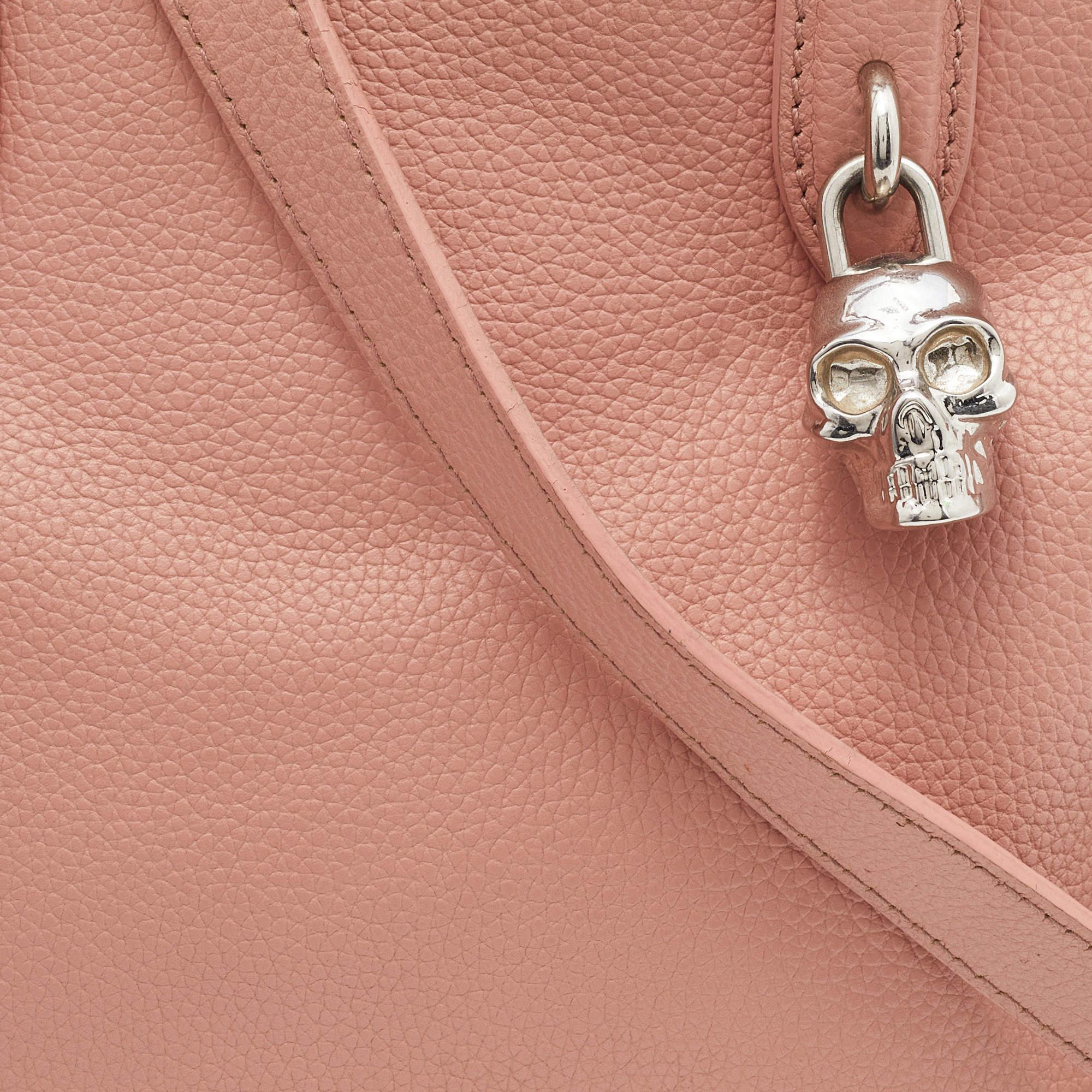 Alexander McQueen Peach Leather Skull Padlock Tote 4