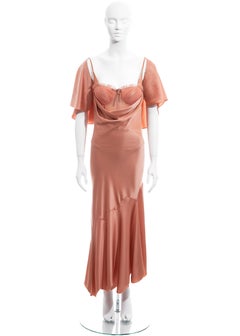 Alexander McQueen peach silk corseted bias cut evening dress and caplet, ss 2004