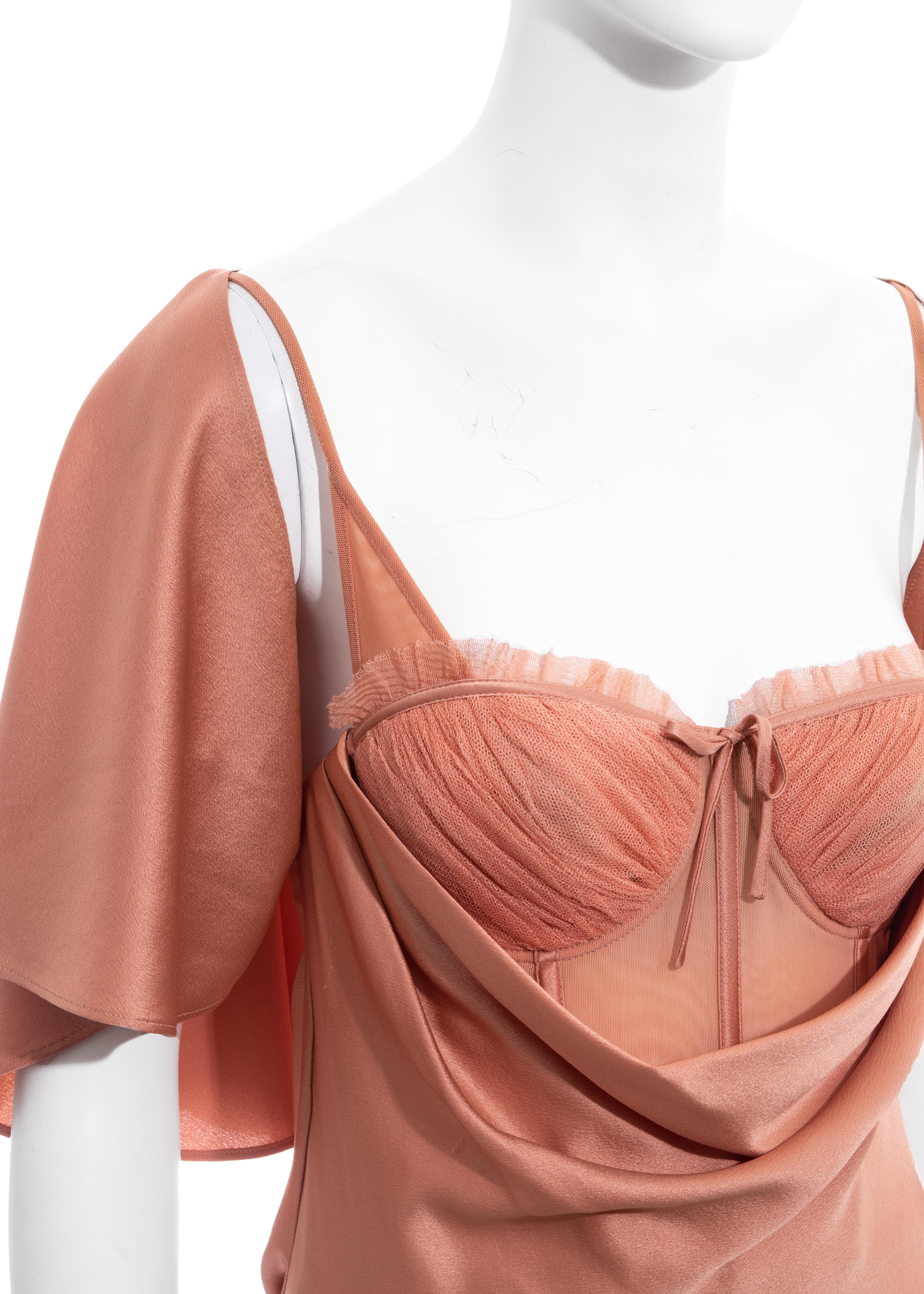 Alexander McQueen peach silk corseted bias cut evening dress and caplet, ss  2004 at 1stDibs