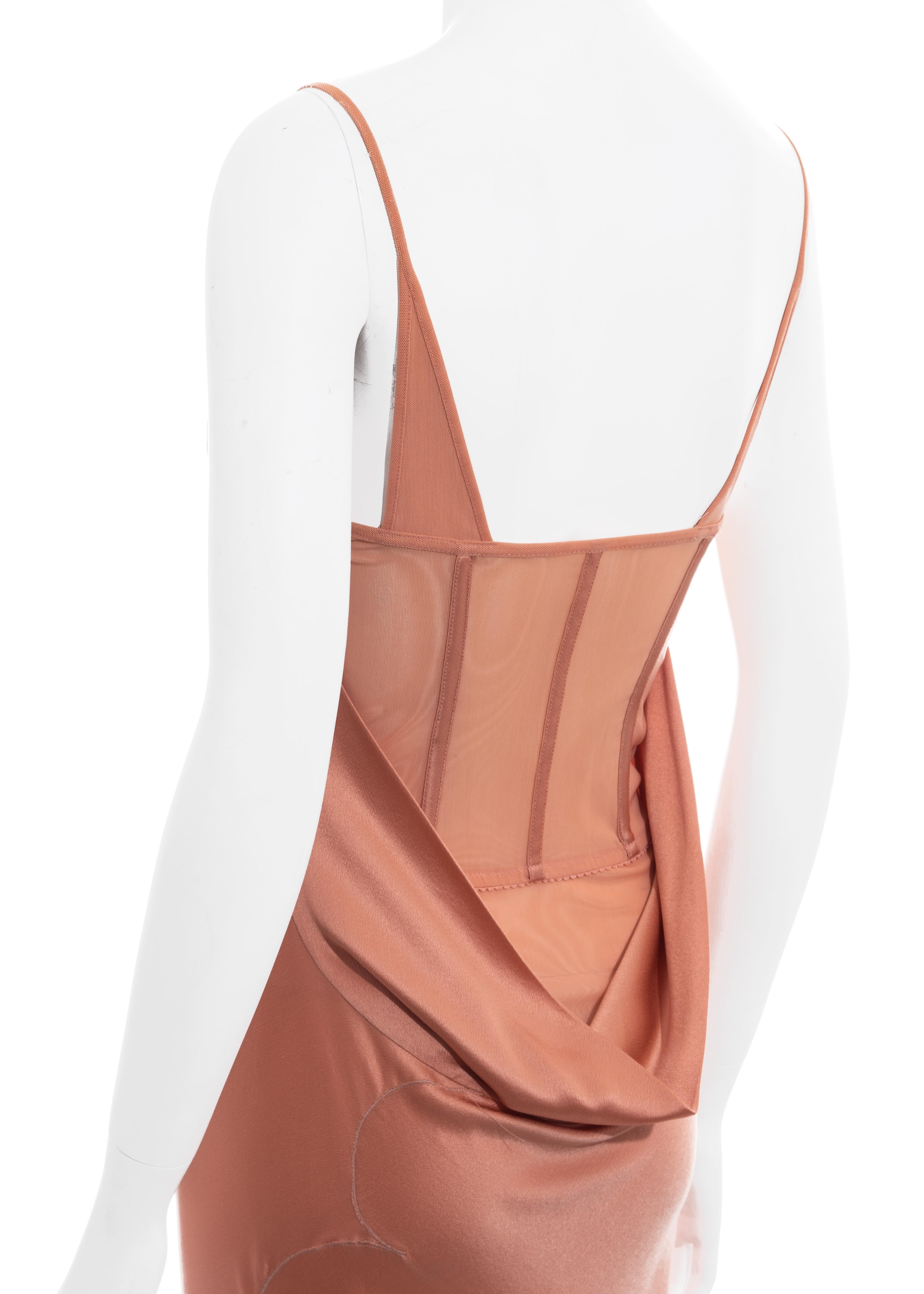 Pink Alexander McQueen peach silk corseted bias cut evening dress and caplet, ss 2004