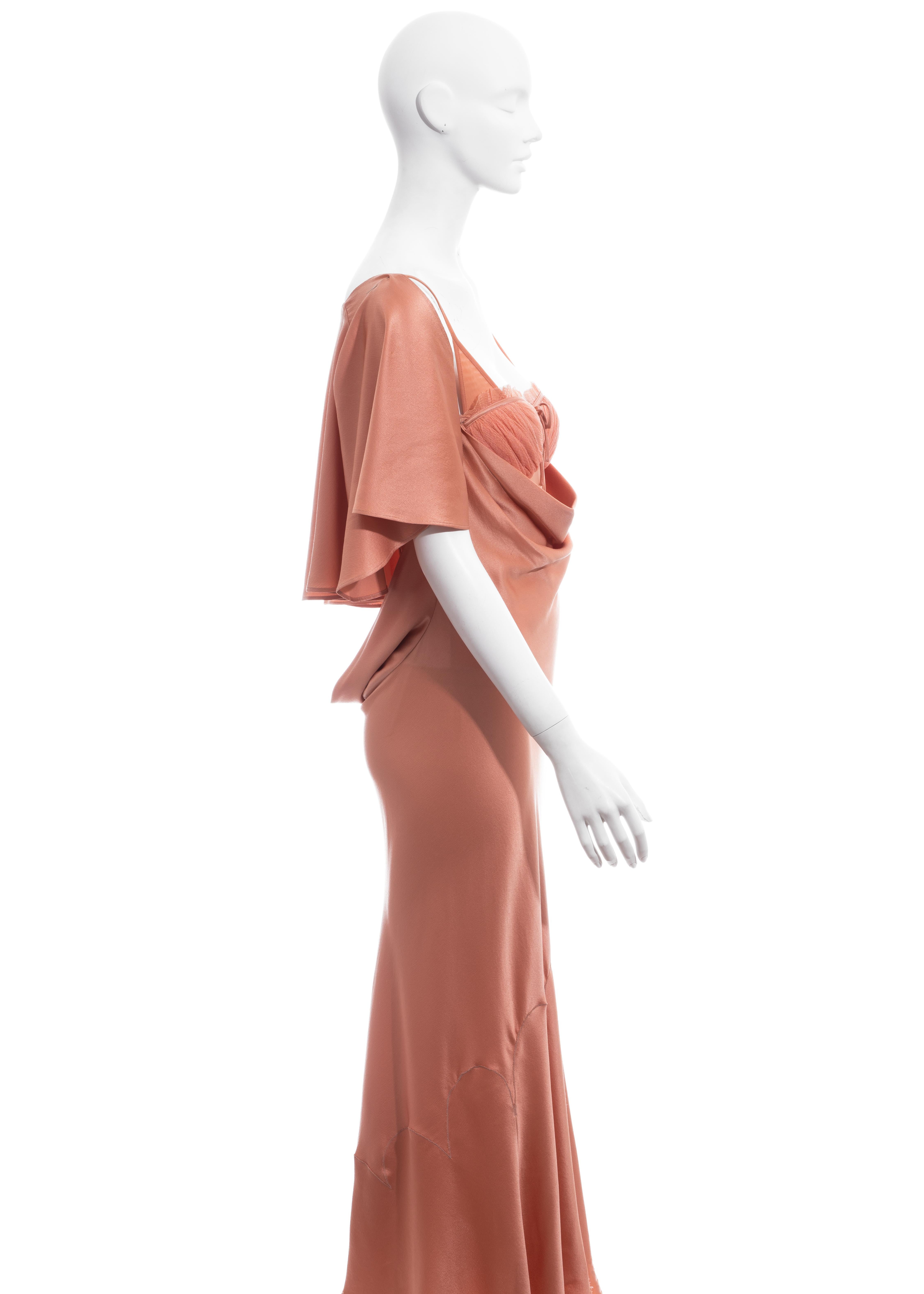 Alexander McQueen peach silk corseted bias cut evening dress and caplet, ss 2004 In Excellent Condition In London, GB