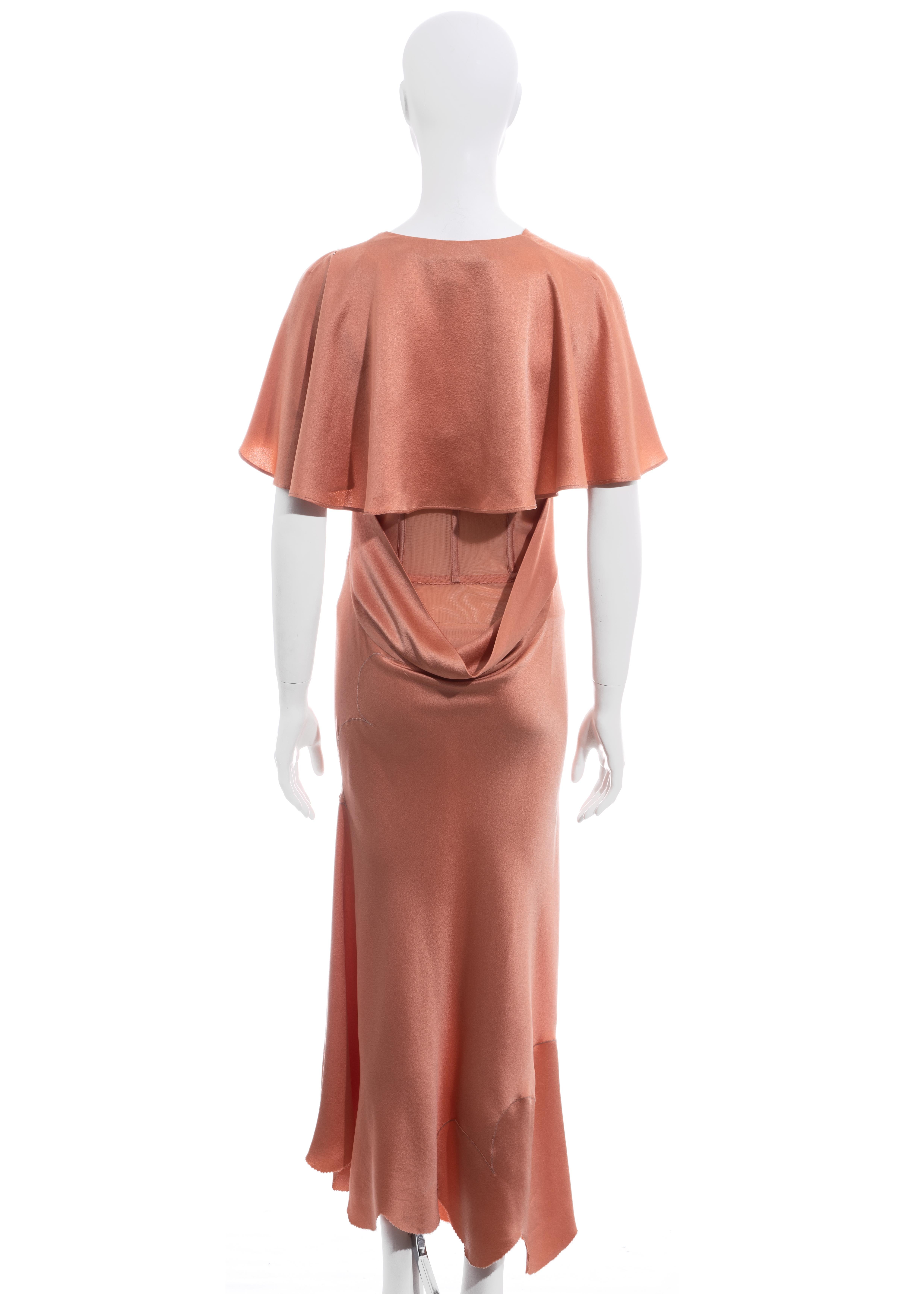 Women's Alexander McQueen peach silk corseted bias cut evening dress and caplet, ss 2004