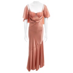 Alexander McQueen Pfirsichfarbenes Seidenkorsett mit schräg geschnittenem Abendkleid und Caplet:: ss 2004