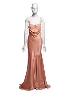 Alexander McQueen Peach Silk Evening Dress with Corset Bodysuit & Bra, SS 2004