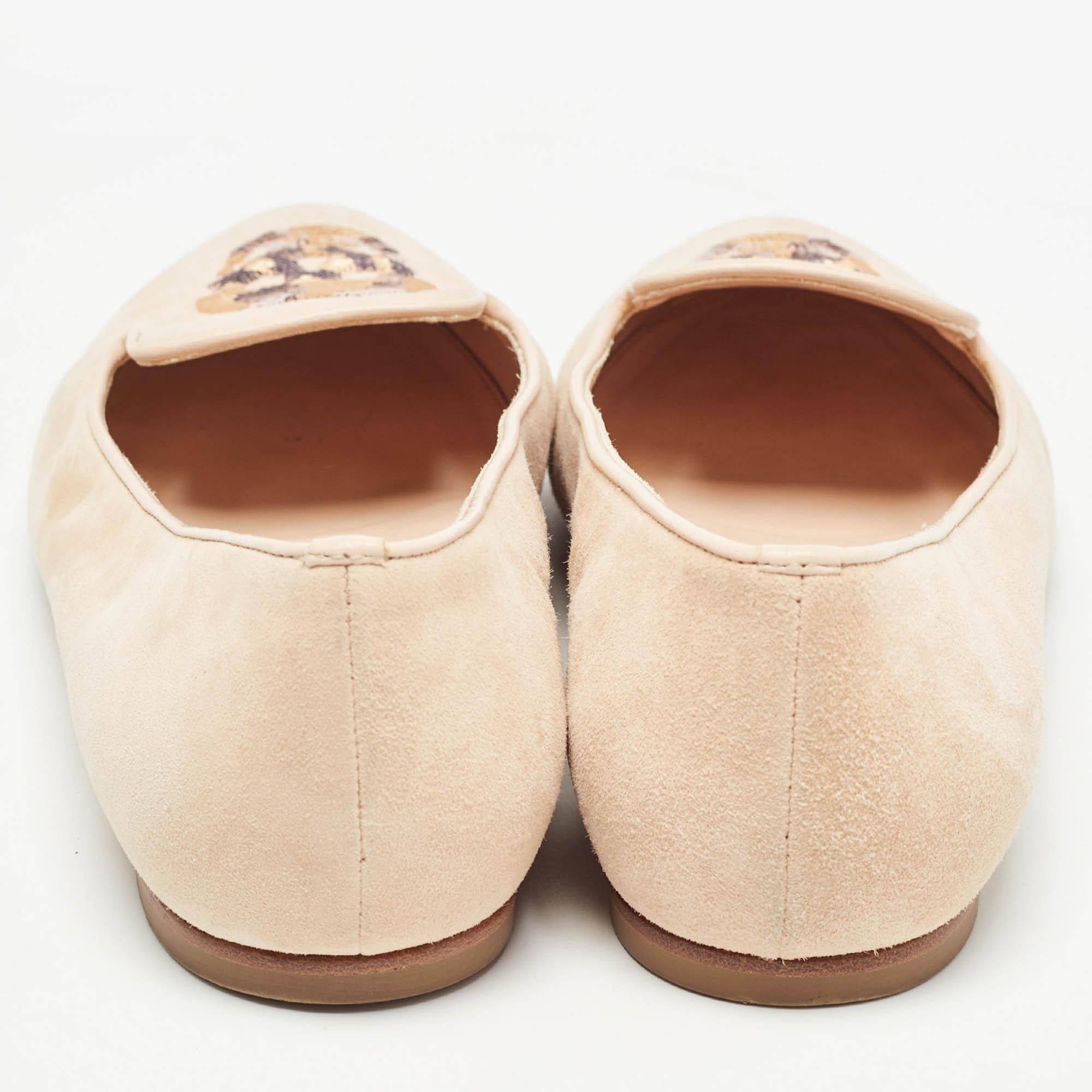 Women's Alexander McQueen Peach Suede Skull Embroidered Smoking Slippers Size 36