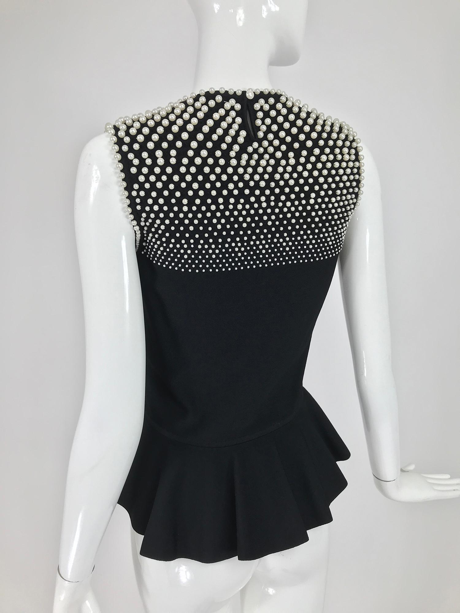 Alexander McQueen Pearl Bodice Sleeveless Peplum Top in Black 3