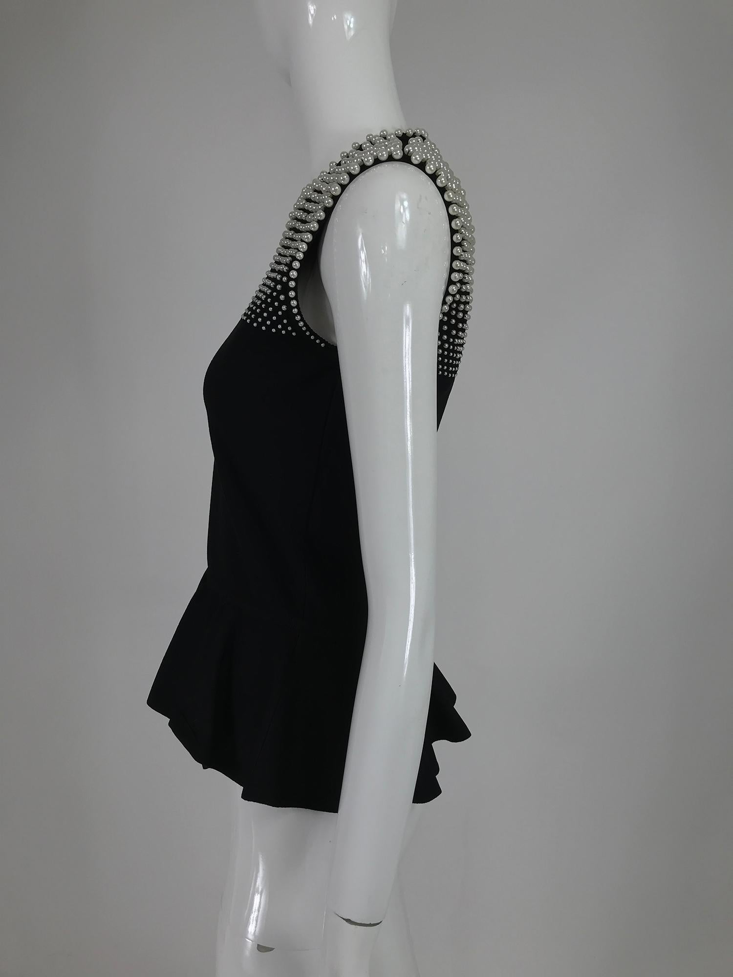 Alexander McQueen Pearl Bodice Sleeveless Peplum Top in Black 1