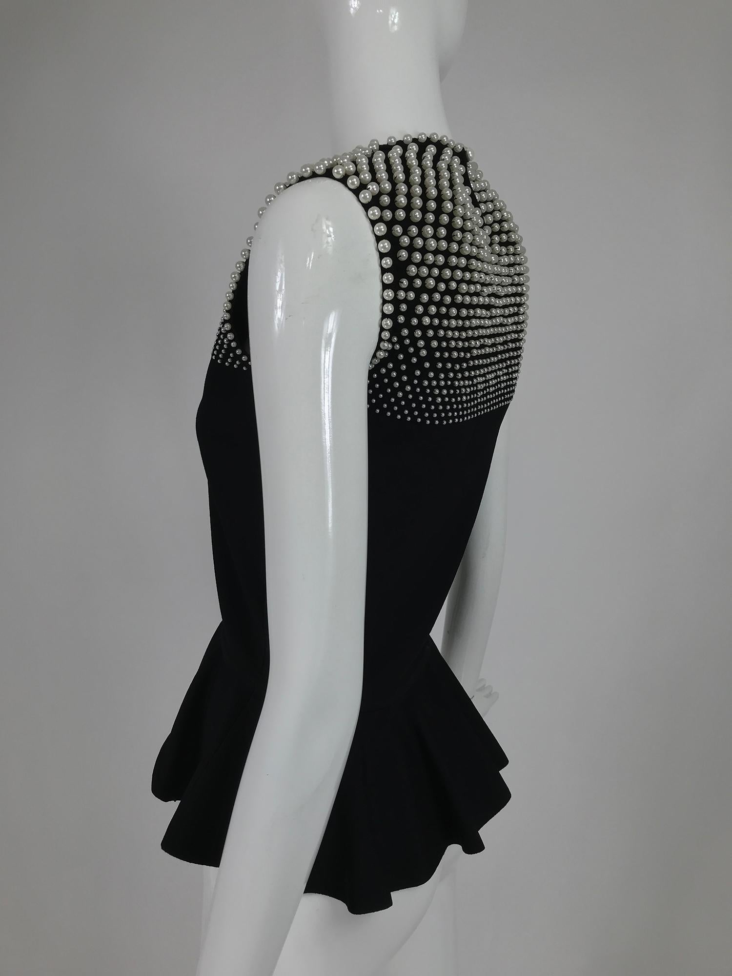 Alexander McQueen Pearl Bodice Sleeveless Peplum Top in Black 2