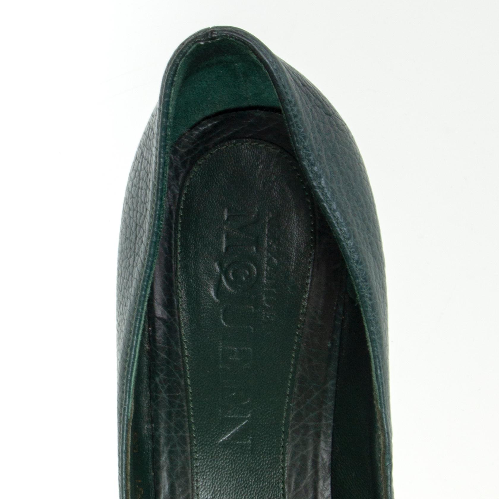 Black ALEXANDER MCQUEEN petrol green leather Platform Pumps Shoes 40 For Sale