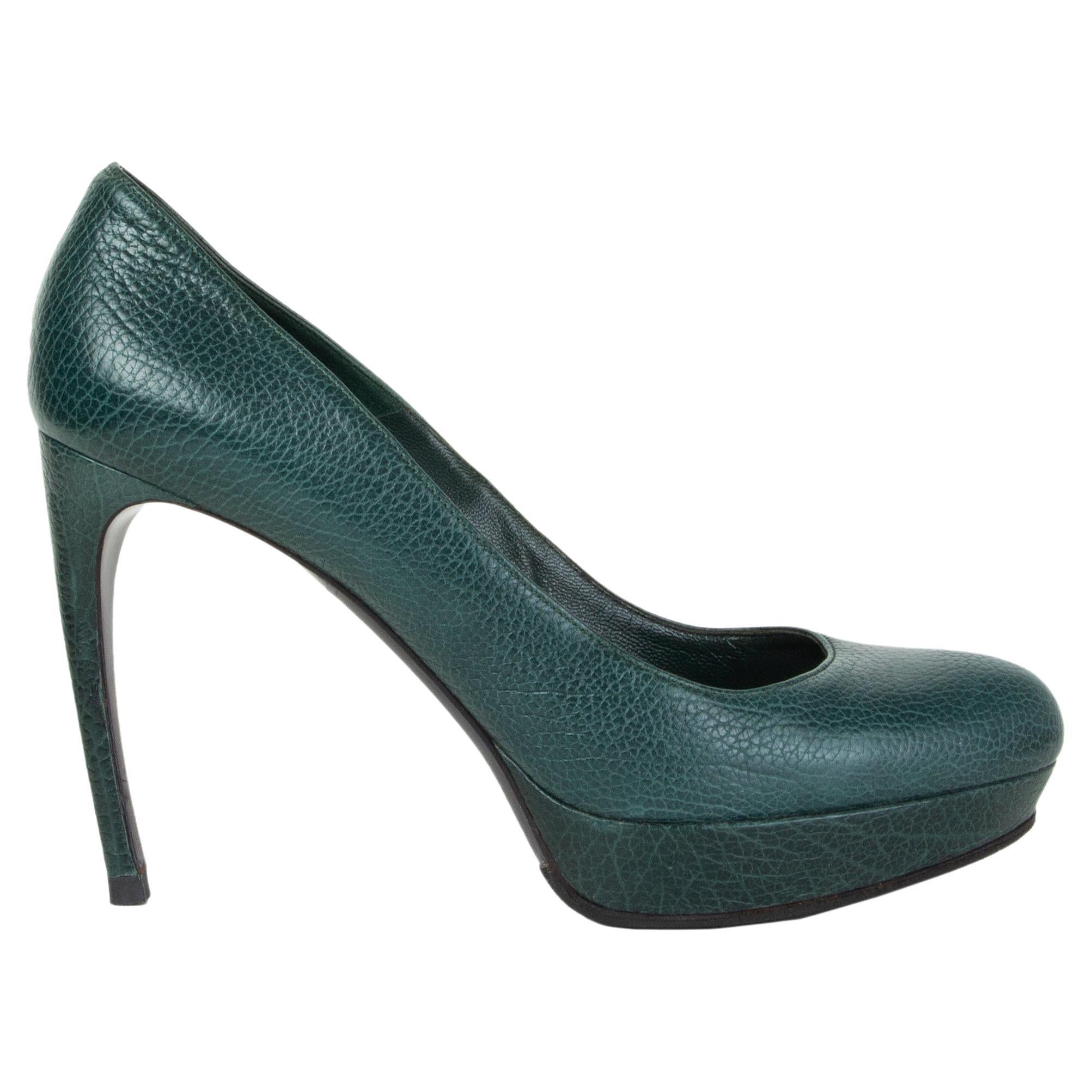 ALEXANDER MCQUEEN petrol green leather Platform Pumps Shoes 40 For Sale