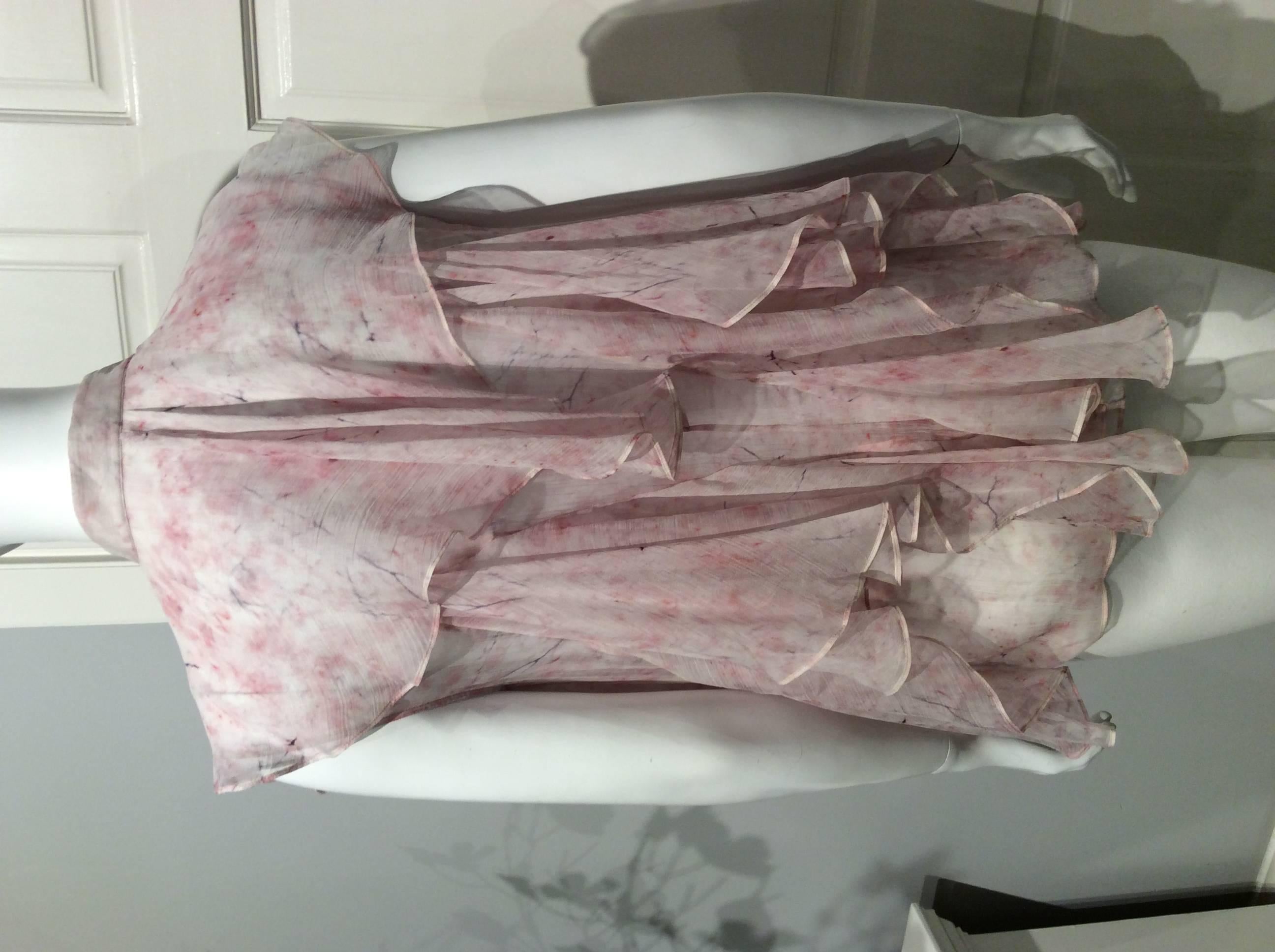 Gray Alexander McQueen Pink And White Sleeveless Chiffon Top 