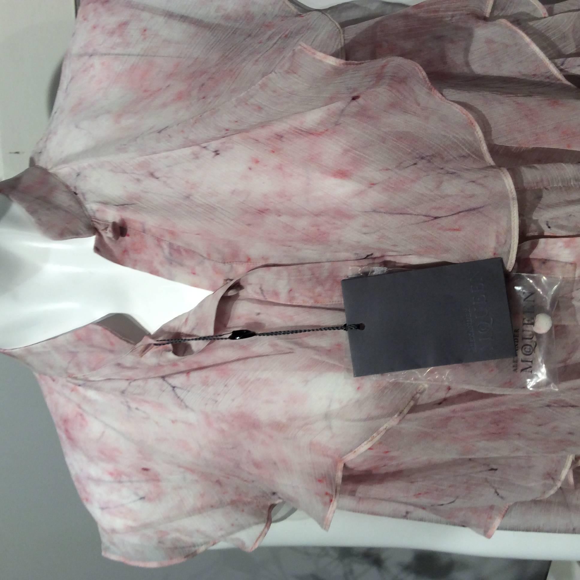 Alexander McQueen Pink And White Sleeveless Chiffon Top  1